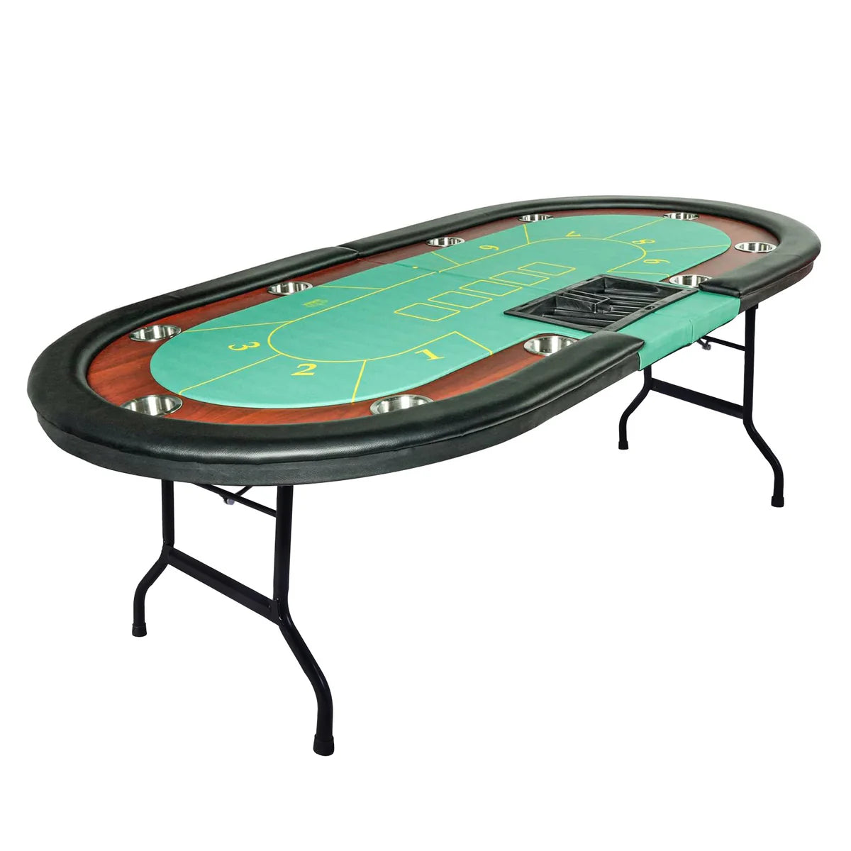 84" Folding Poker Table 10 Player Card Table with 10 Cup Holder for Texas Casino