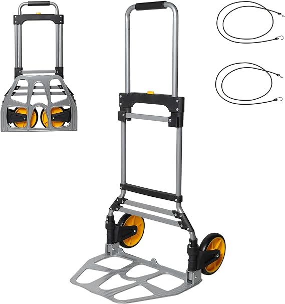 Folding Hand Truck Dolly, Luggage Trolley Cart with 2 Wheel Aluminum,Telescoping Handle, Lightweight, 330lbs Capacity