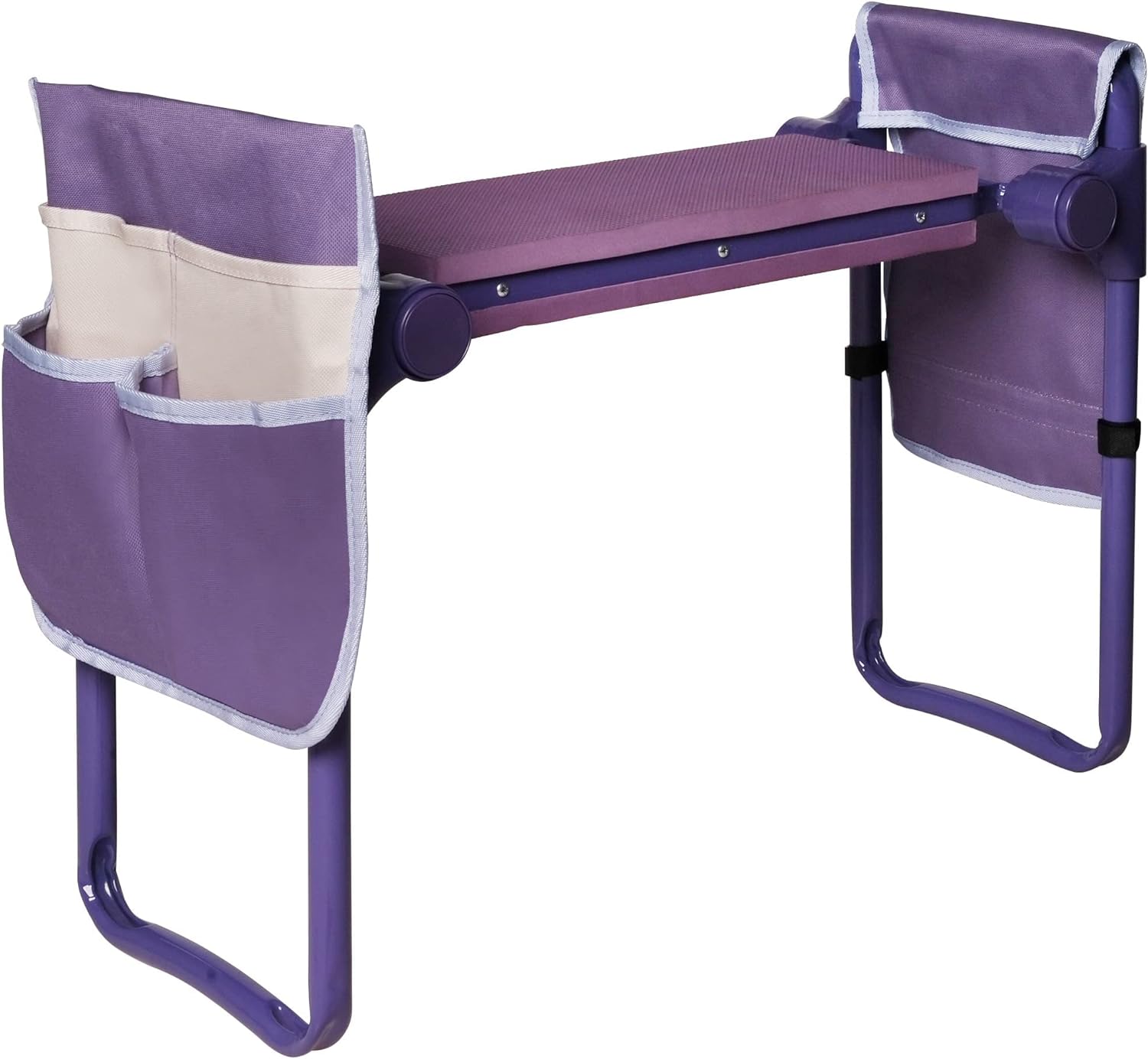 Garden Kneeler and Seat, Foldable Gardening Stool with 2 Tool Pouches, Purple