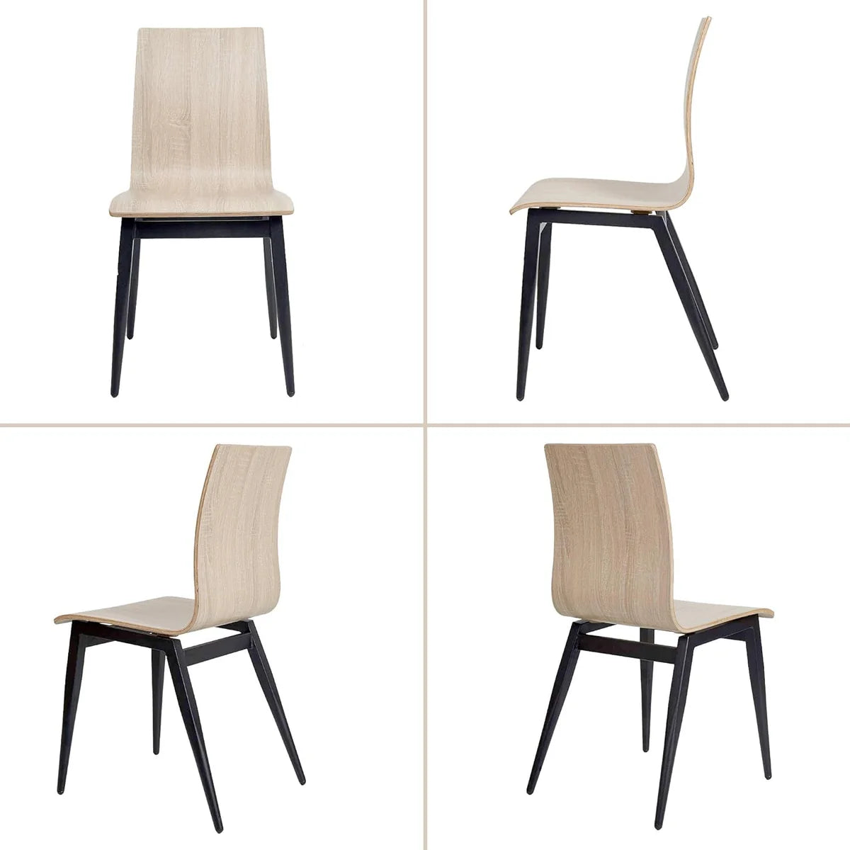 Set of 2 Modern Kitchen Chairs with Wooden Seat and Metal Legs Dining Side Chair, light Brown