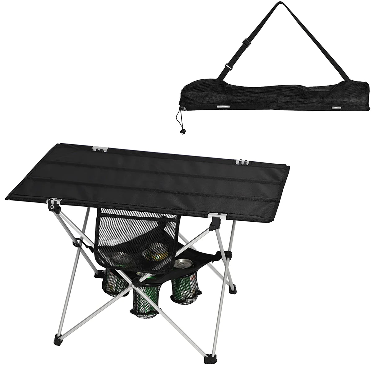 Rectangle Outdoor Table Portable Small Folding Camping Table with Cup Holder and Carry Bag