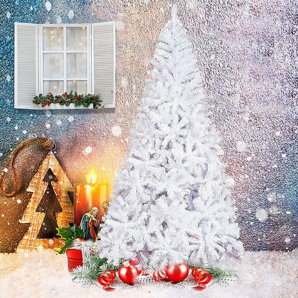 8’ Artificial Christmas Tree with 1500 Branch Tips, Decorations, White