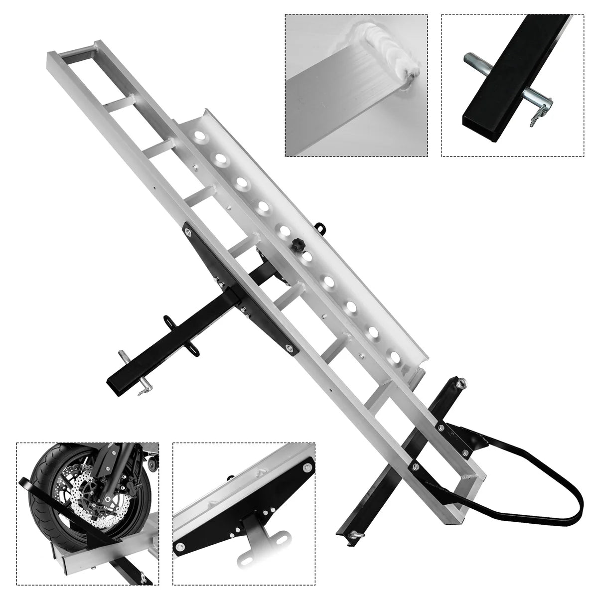 Hitch Mount Motorcycle Carrier Dirt Bike Scooter Carrier with Loading Ramp Wheel Lock