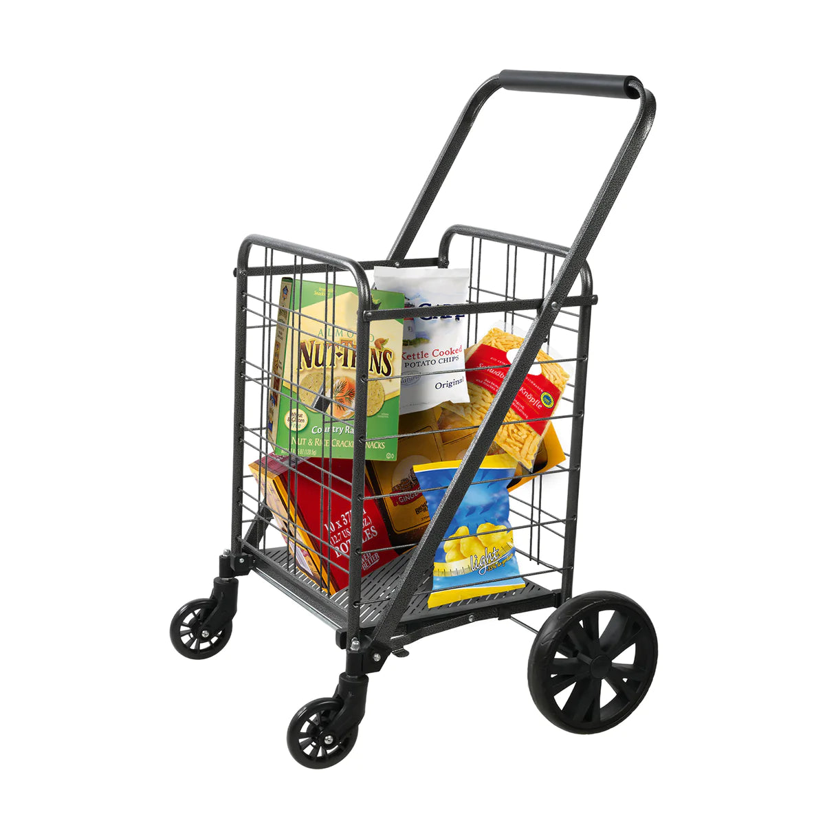 Folding Grocery Shopping Cart with Wheels Collapsible Utility Cart with 360° Swivel Wheels, Black