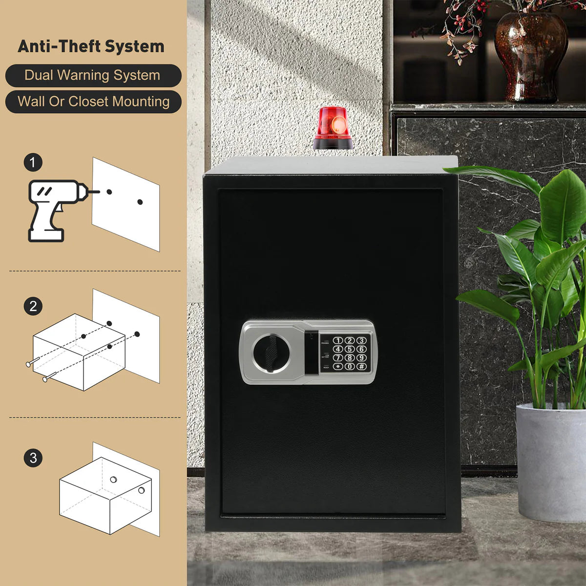 1.5 Cu Ft Home Safe Box Money Safe with Dual Warning Alarm Digital Keypad and Removable Shelf