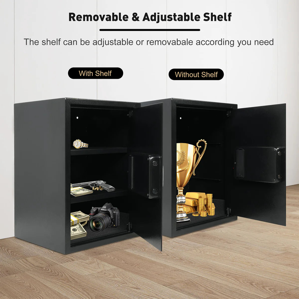 1.5 Cu Ft Home Safe Box Money Safe with Dual Warning Alarm Digital Keypad and Removable Shelf