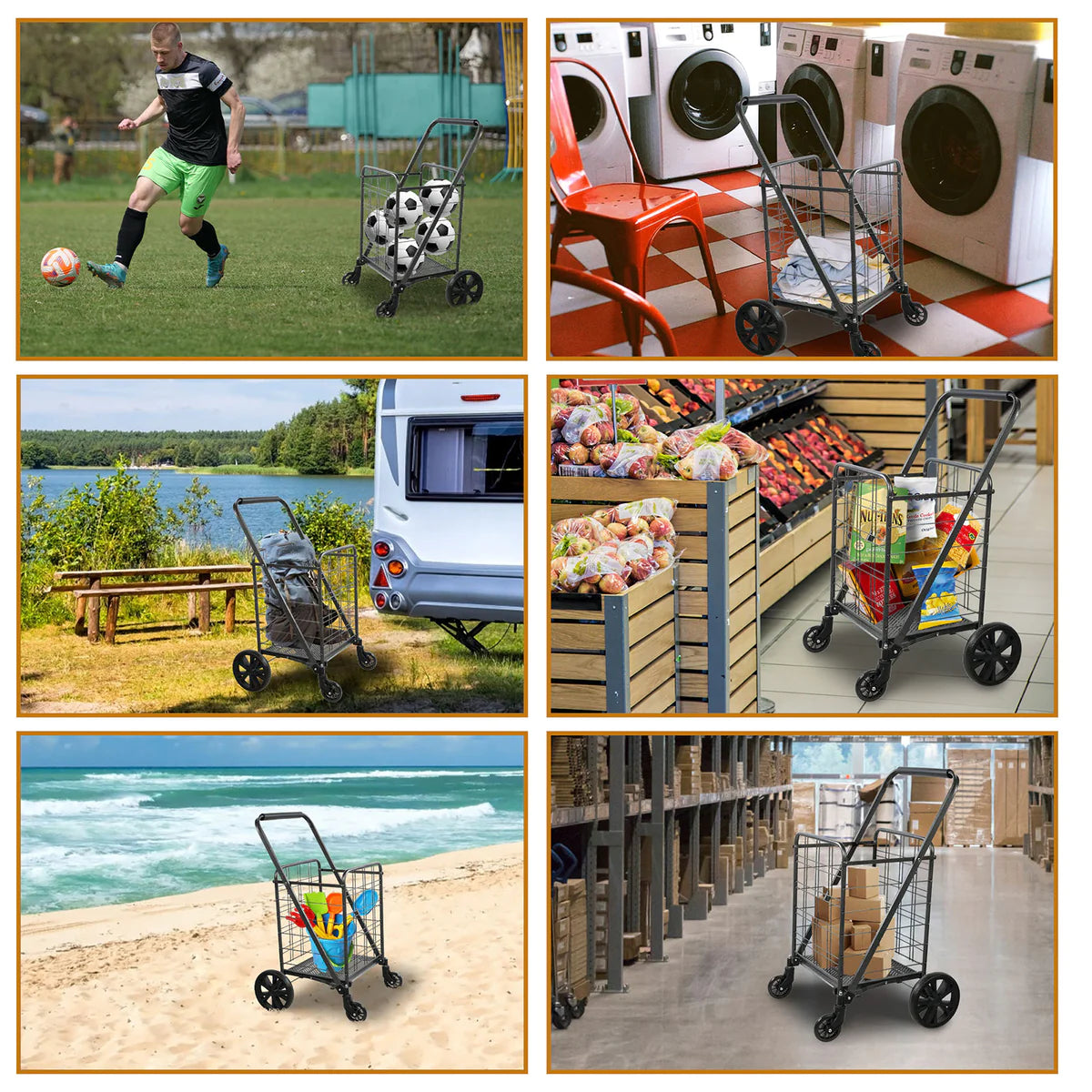 Folding Grocery Shopping Cart with Wheels Collapsible Utility Cart with 360° Swivel Wheels, Black