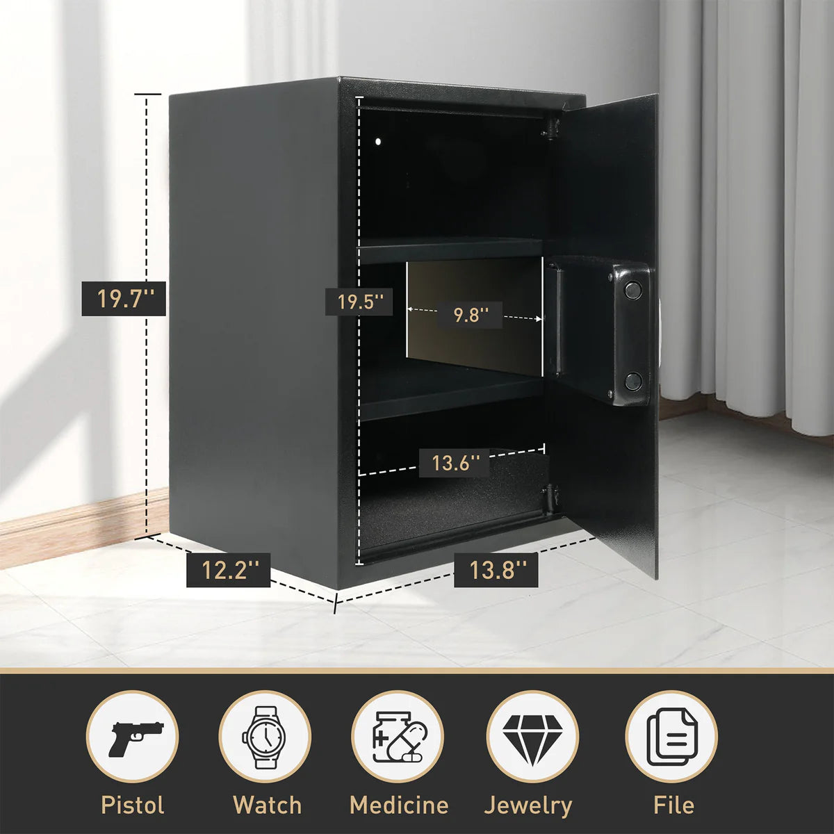 1.5 Cu Ft Home Safe Box Money Safe with Dual Warning Alarm Digital Keypad and Removable Shelf