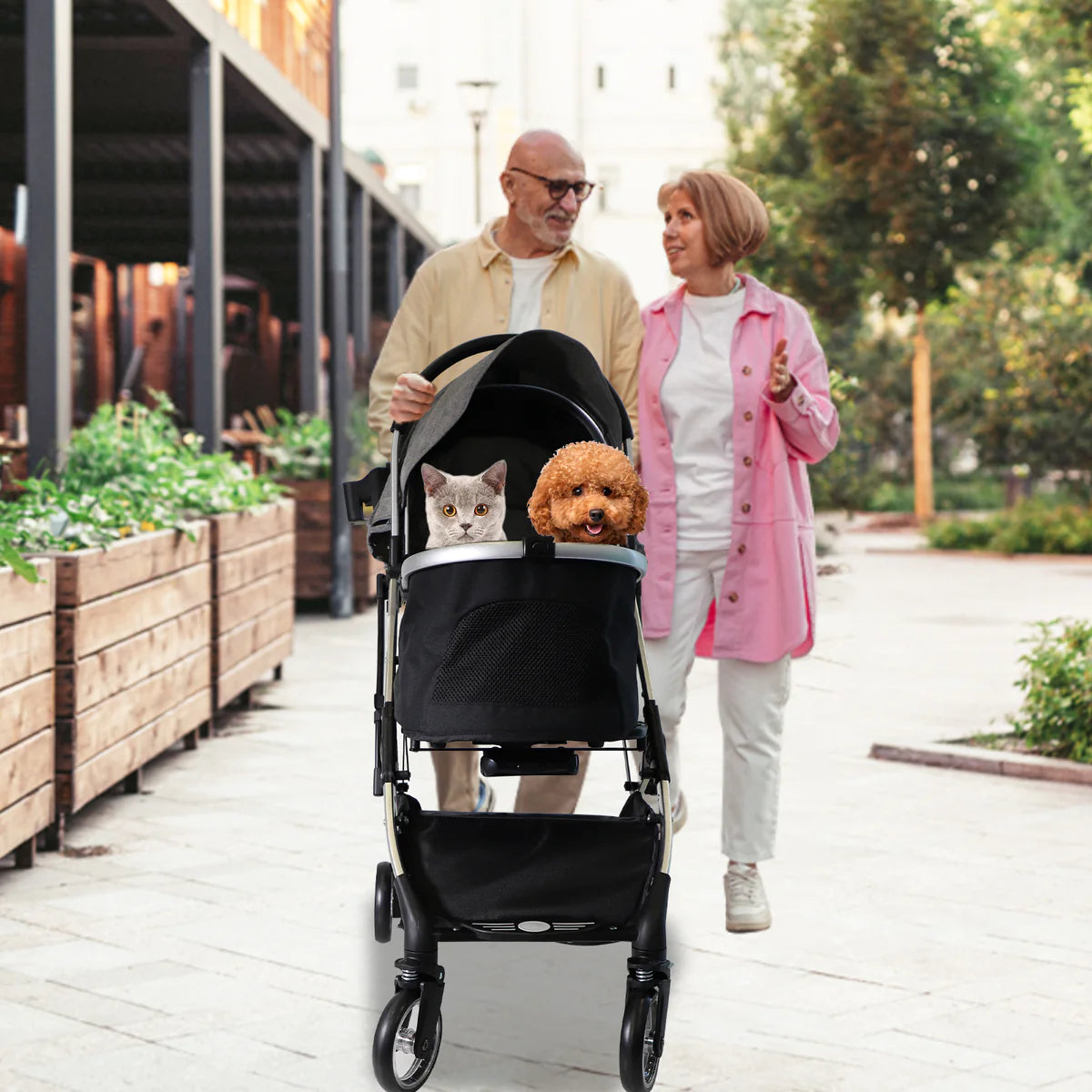 Pet Stroller for Small Dogs Cats, Stroller with Detachable Carrier, Telescopic Handle, One-Hand Quick Fold