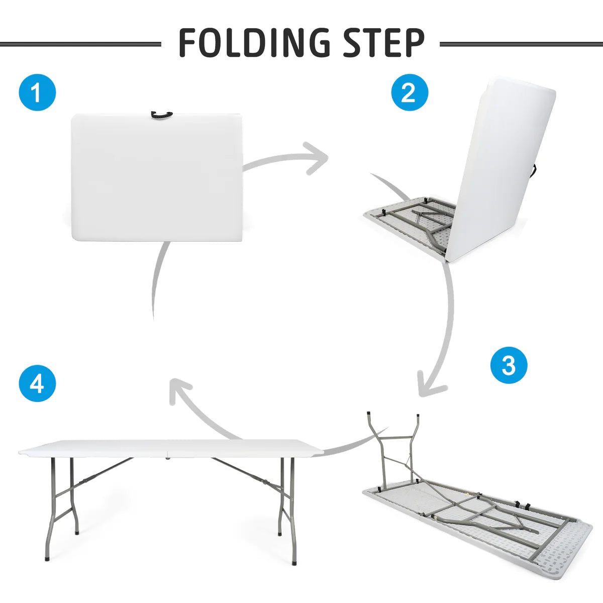 Plastic Tabletop Folding Portable Outdoor Picnic Table, Rectangle, White