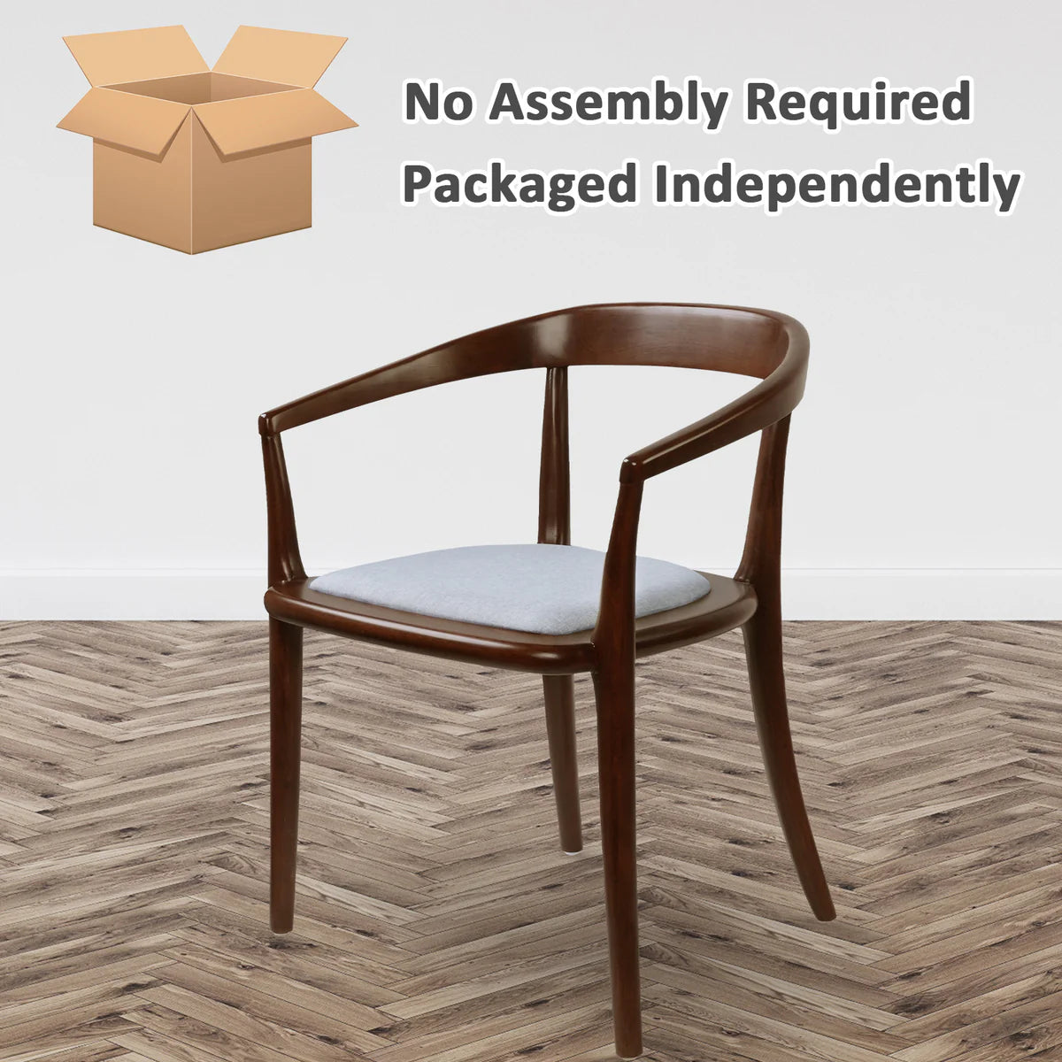 Mid Century Dining Chair Beech Wood Upholstered Side Chair with Armrest, Beige
