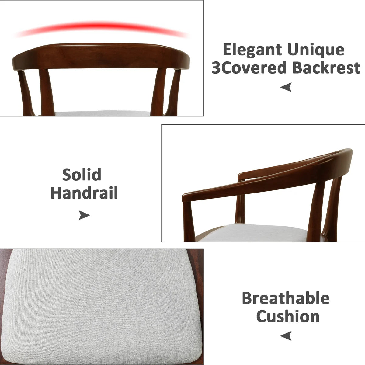 Mid Century Dining Chair Beech Wood Upholstered Side Chair with Armrest, Beige
