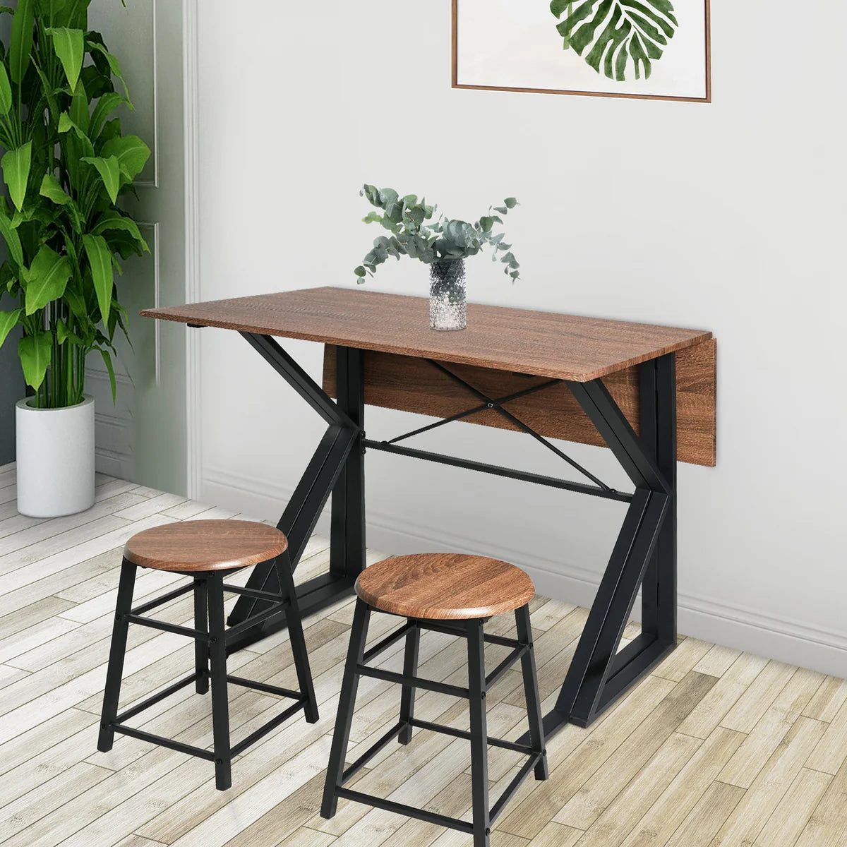 Drop Leaf Dining Table Set for Small Space, 35.4  Drop Leaf Table with 2 Stools