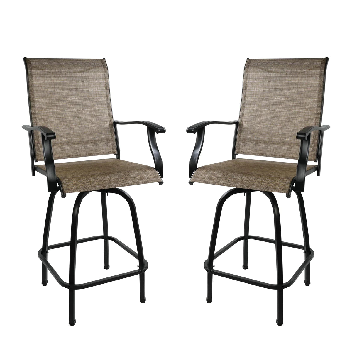 2 Sets of Outdoor Stools Braided Seats with Metal Legs