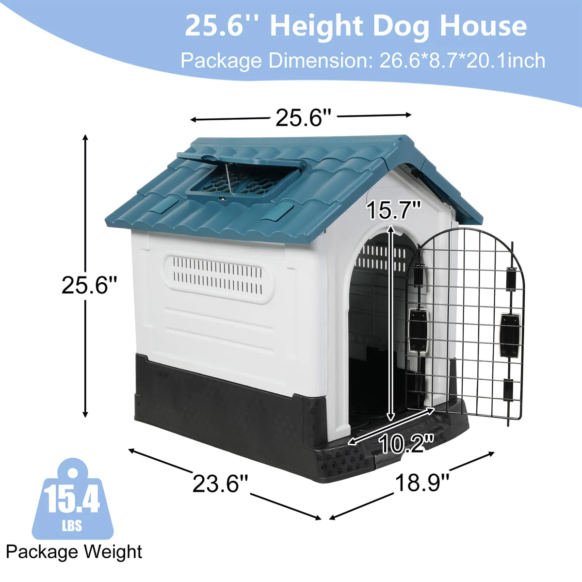 Outdoor Dog Houses Multiple Size Plastic Kennel with Mesh Iron Door and Air Vents