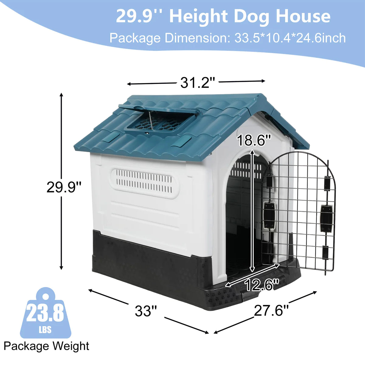 Outdoor Dog Houses Multiple Size Plastic Kennel with Mesh Iron Door and Air Vents