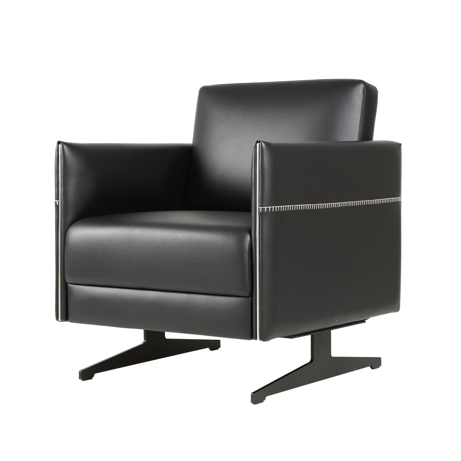 Modern Faux Leather Loveseat Sofa Couch with Metal Base, Multi-Layered Sponge with Mattress Level Spring on Seat Support, Pillowed Back Cushions and Arms, 51  W, Easy Assembly, Black