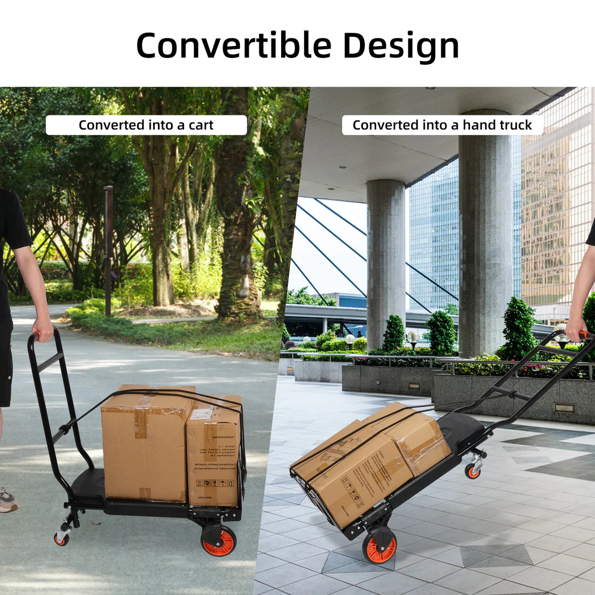 Two modes portable folding trolley with extra Bungee cord, 330lbs Capacity