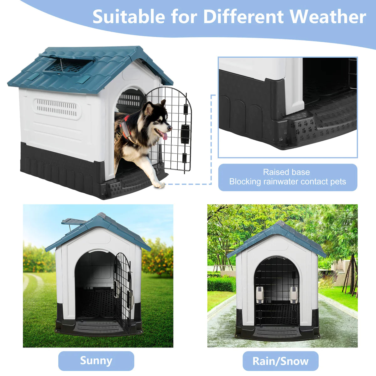 Outdoor Dog Houses Multiple Size Plastic Kennel with Mesh Iron Door and Air Vents