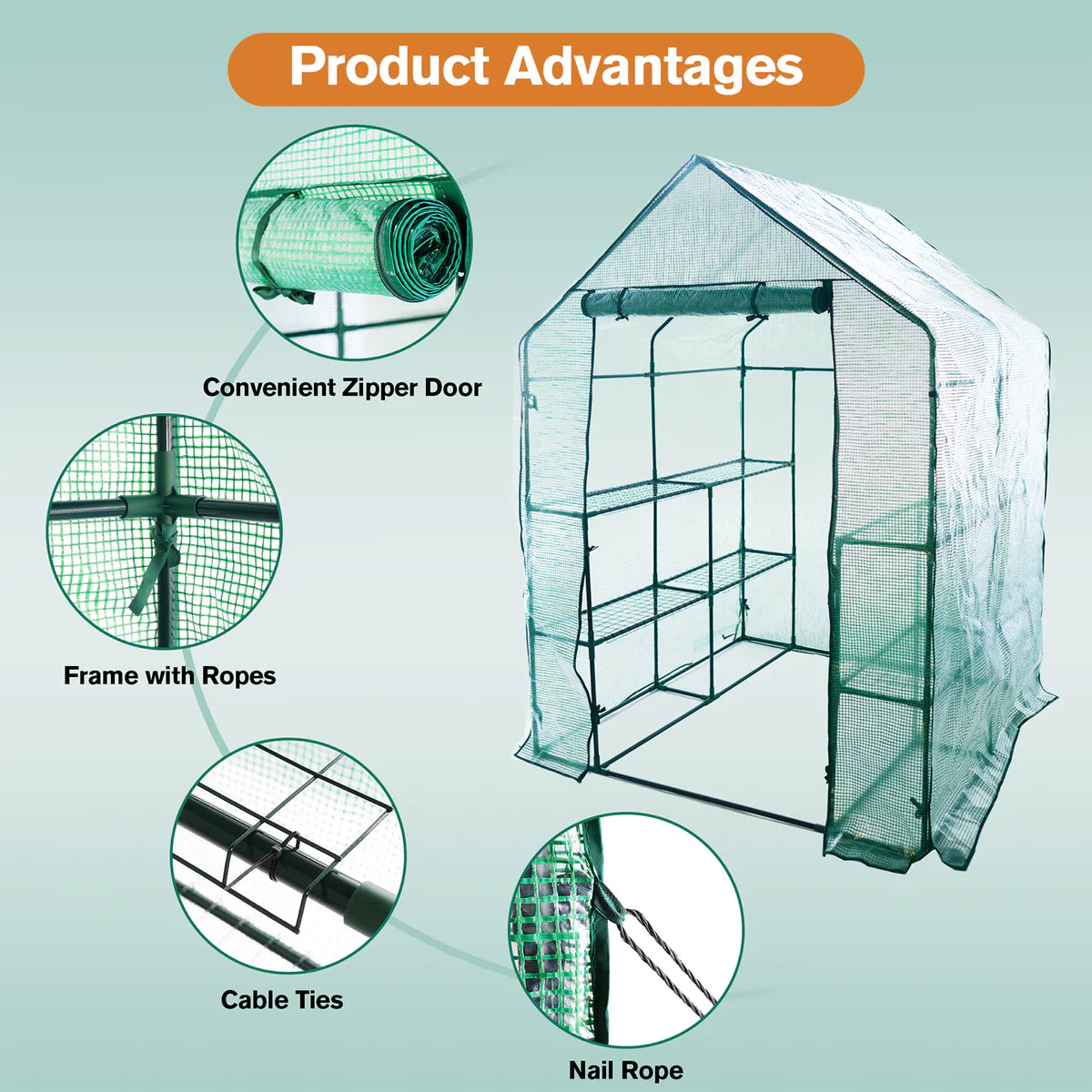 8 Shelves Walk-in Greenhouse Metal Shelf with Cover Pot Available
