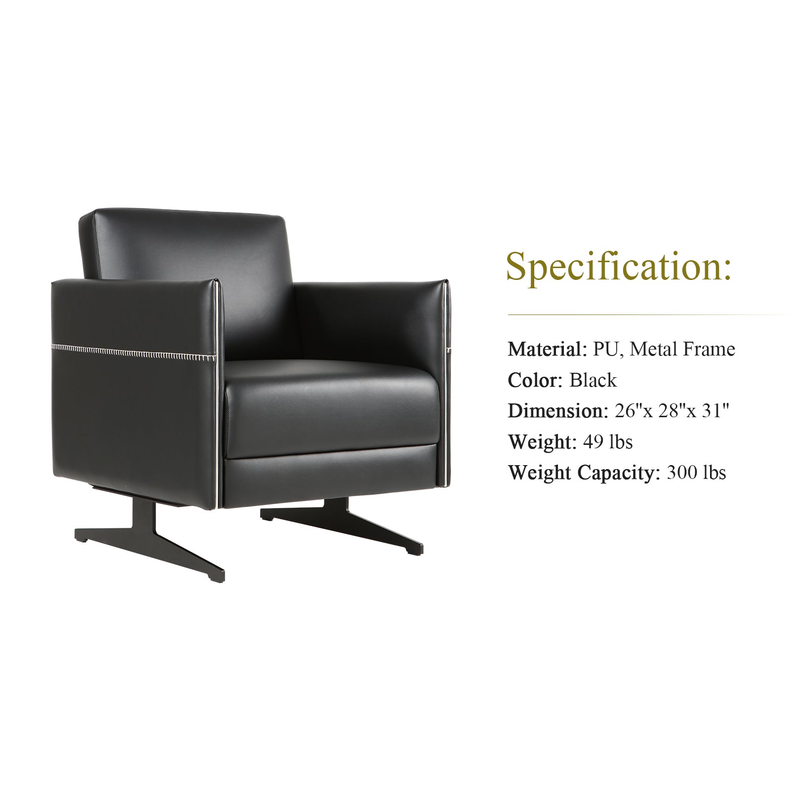 Modern Faux Leather Loveseat Sofa Couch with Metal Base, Multi-Layered Sponge with Mattress Level Spring on Seat Support, Pillowed Back Cushions and Arms, 51  W, Easy Assembly, Black