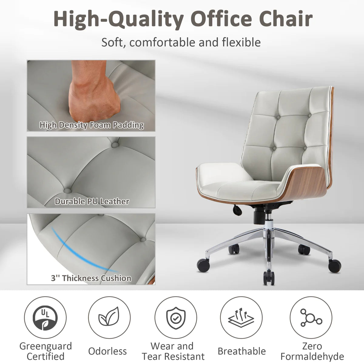 Ergonomic Office Leather Chairs with Tilt and Height Adjustable，Executive，360 Degree Swivel
