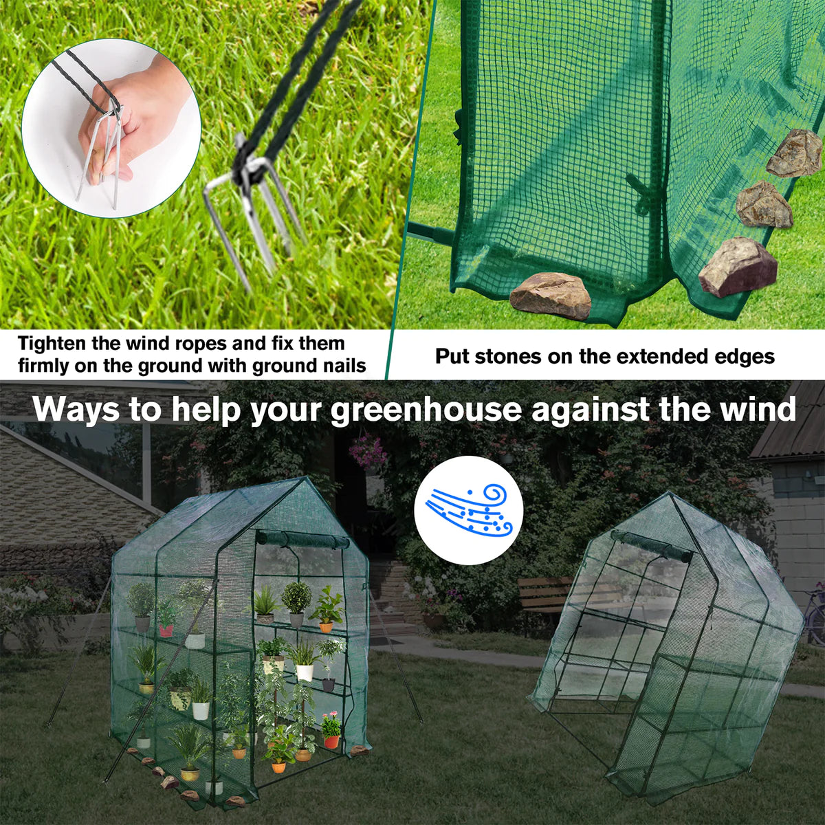 8 Shelves Walk-in Greenhouse Metal Shelf with Cover Pot Available