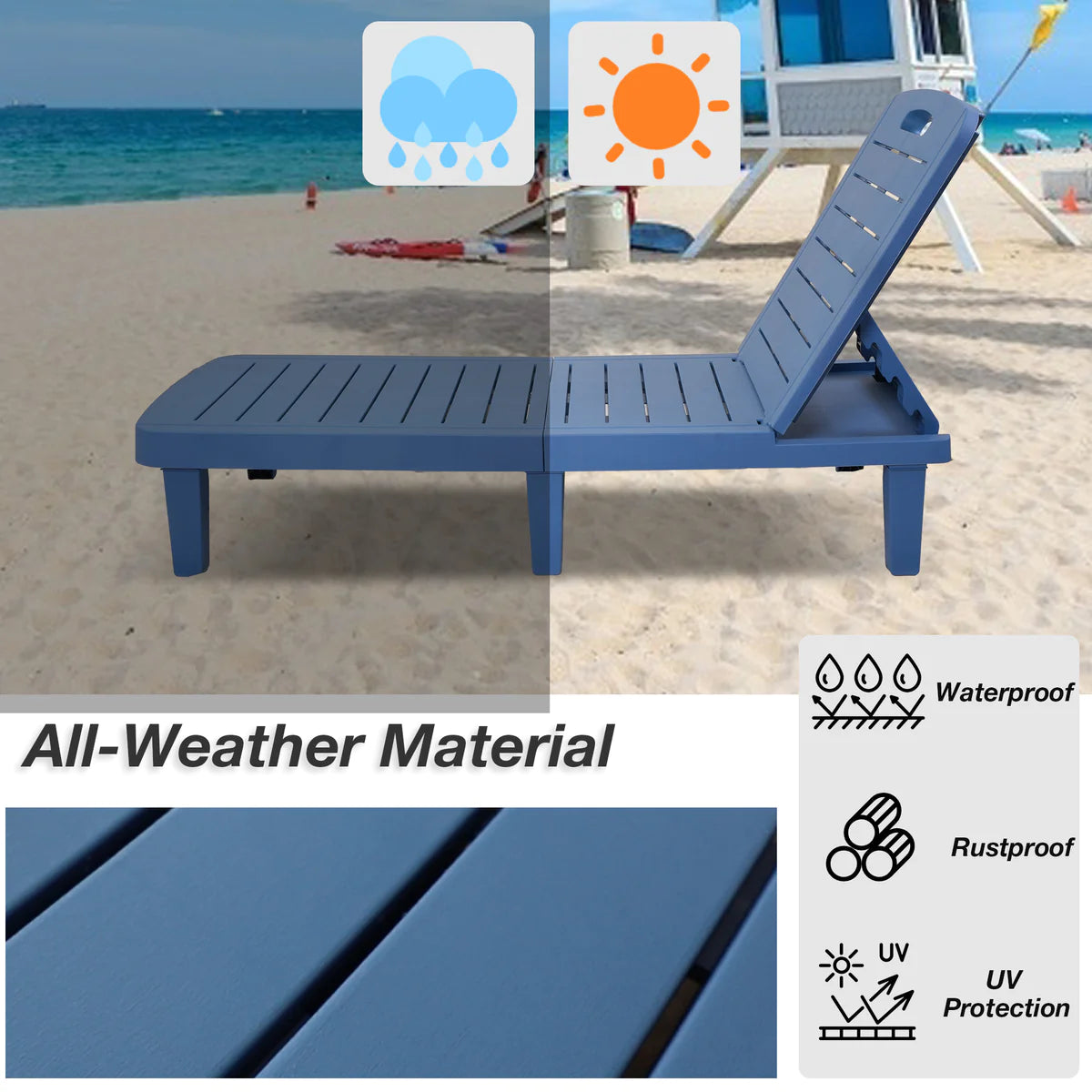Outdoor Beach Chairs Lounge Chairs with Adjustable Backs, Blue | karmasfar.us
