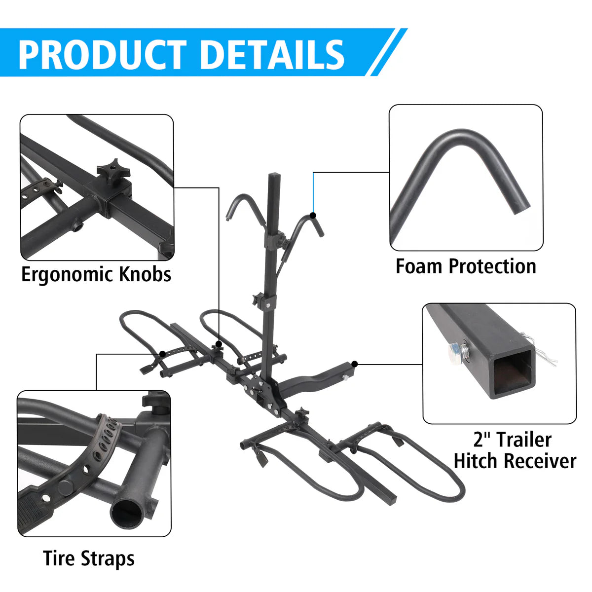 Hitch Mount Bike Rack for 2 Bikes Platform Style Bicycle Carrier for Car with 2  Hitch Receiver, S Tube