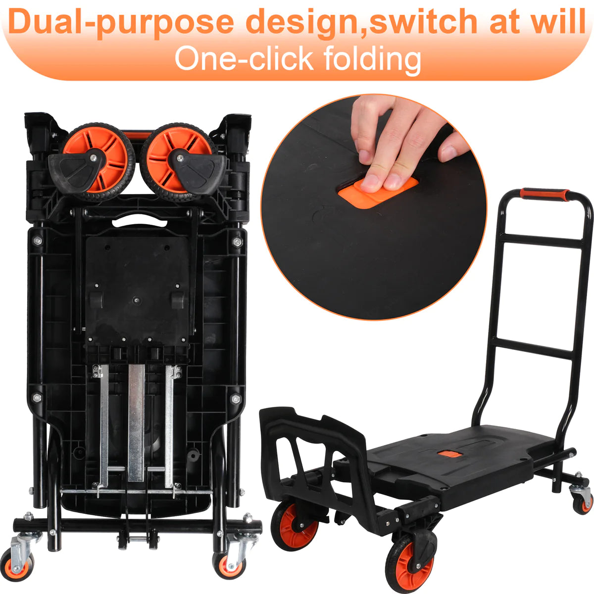 Two modes portable folding trolley with extra Bungee cord, 330lbs Capacity