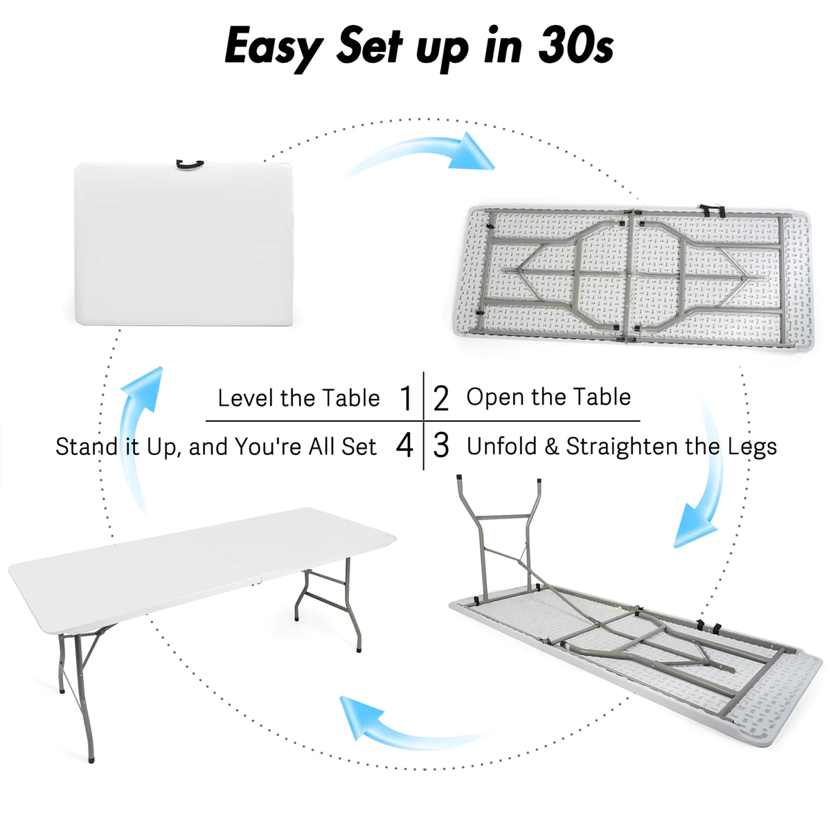 Plastic Tabletop Folding Portable Outdoor Picnic Table, Rectangle, White