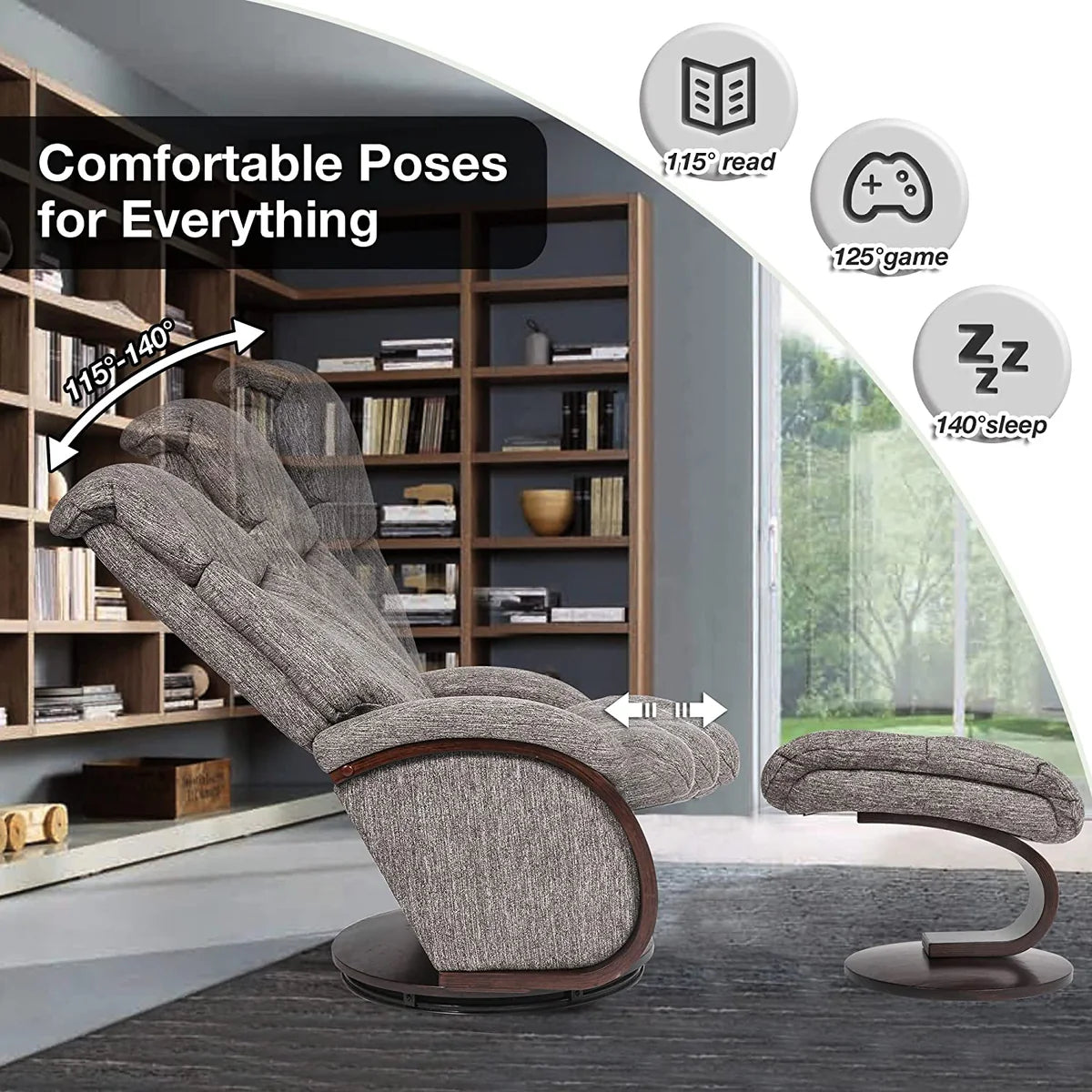 Modern Grey Swivel Recliner Chair with Ottoman Set for Ultimate Comfort and Style