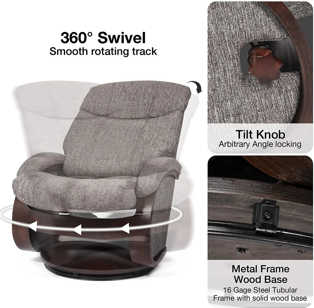 Modern Grey Swivel Recliner Chair with Ottoman Set for Ultimate Comfort and Style