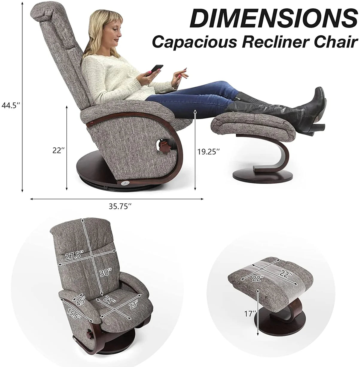 Modern Grey Swivel Recliner Chair with Ottoman Set for Ultimate Comfort and Style