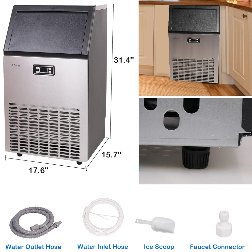 48 lbs Stainless Countertop Self-Clean Ice Maker, Portable Compact Ice