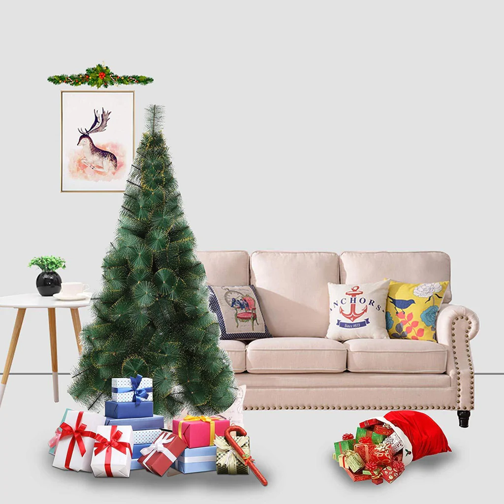 6' Classic Artificial Christmas Tree with 212 Branch Tips, Decorations, Green & Point Golden
