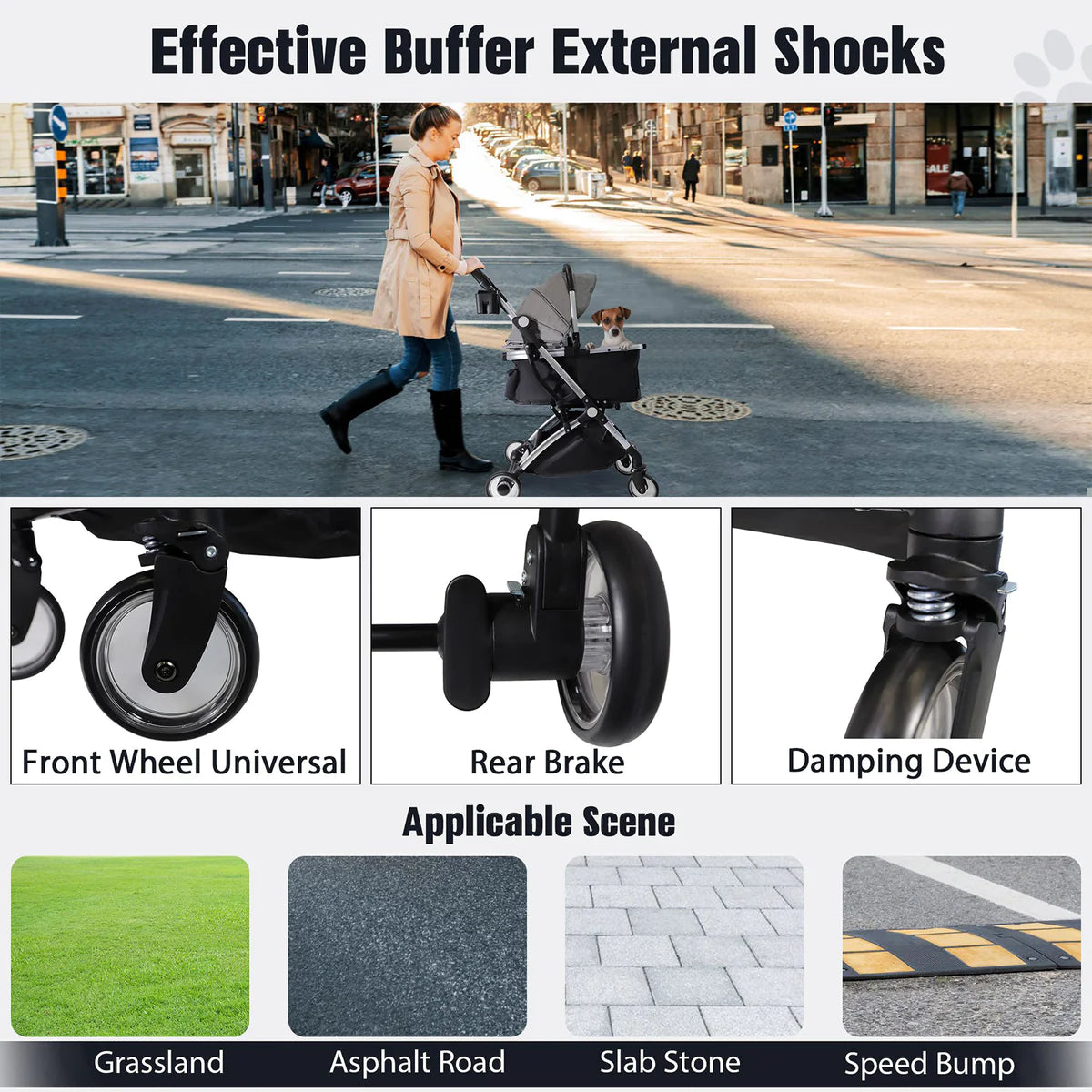 Pet Stroller for Small Dogs Cats, Stroller with Detachable Carrier, Telescopic Handle, One-Hand Quick Fold