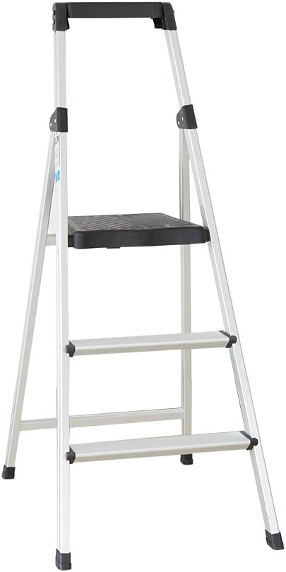 3 Step Ladder with Project Tray Folding Step Stool Lightweight Aluminum Anti-Slip Step Support 330 lbs