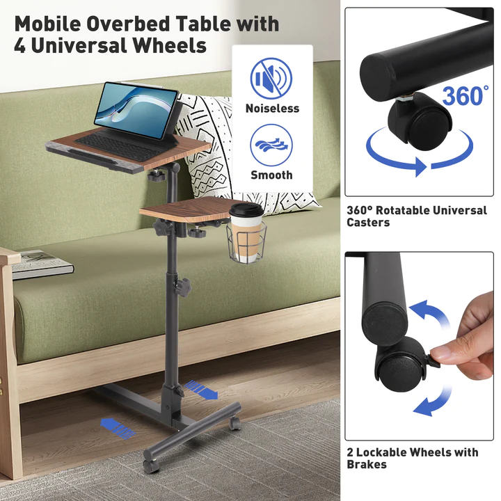 Versatile Mobile Laptop Cart: Height Adjustable Stand with Wheels