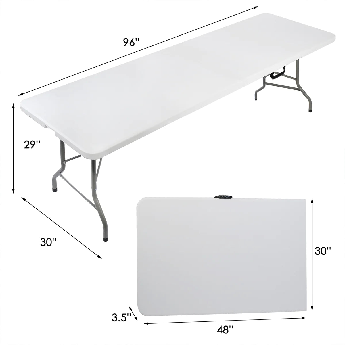 Plastic Tabletop Folding Portable Outdoor Picnic Table, Rectangle, White