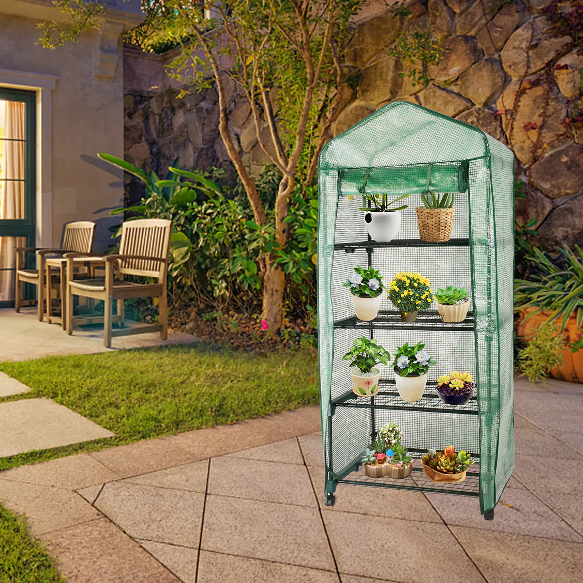 Small Greenhouse Metal Shelf with Cover Pot Available