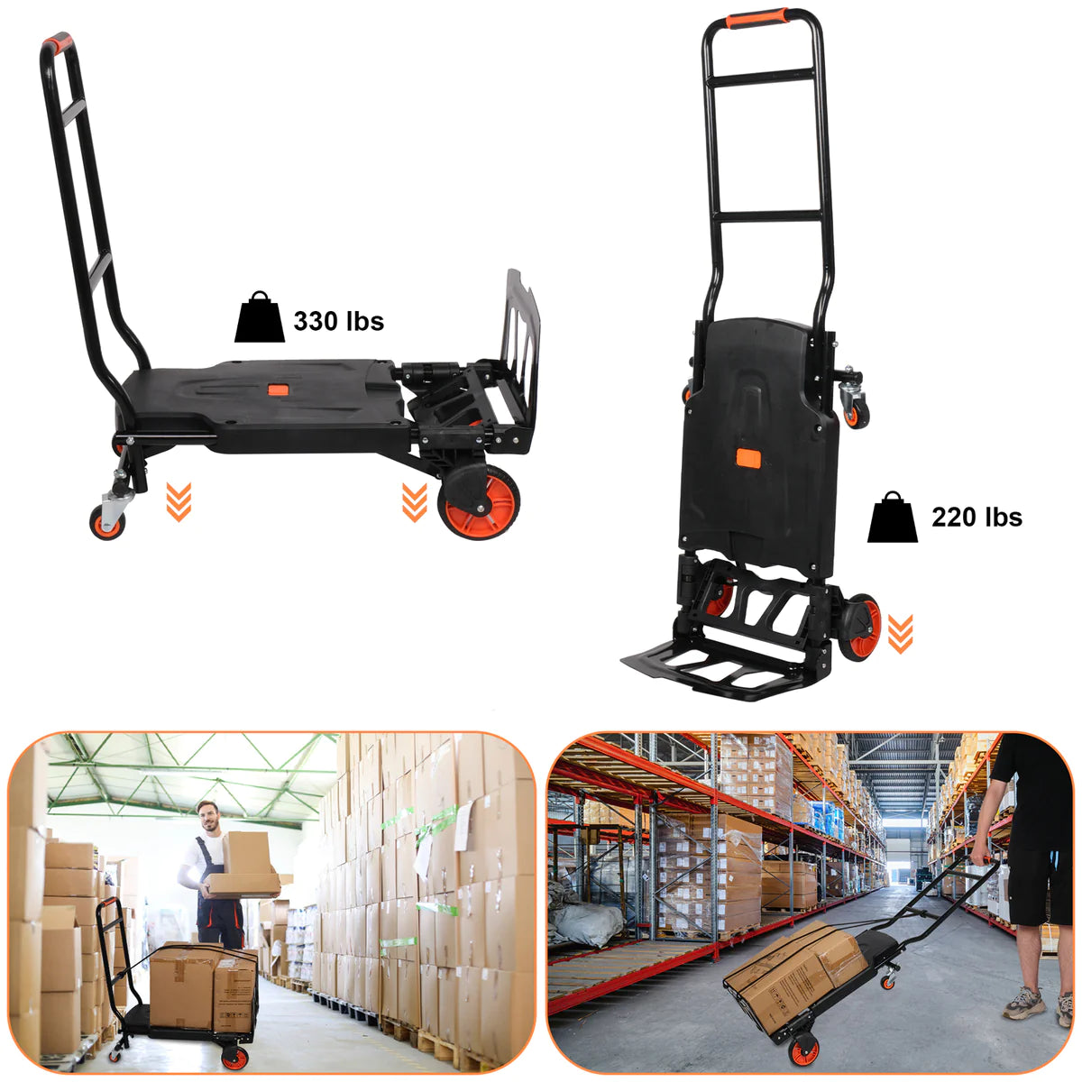 Two modes portable folding trolley with extra Bungee cord, 330lbs Capacity