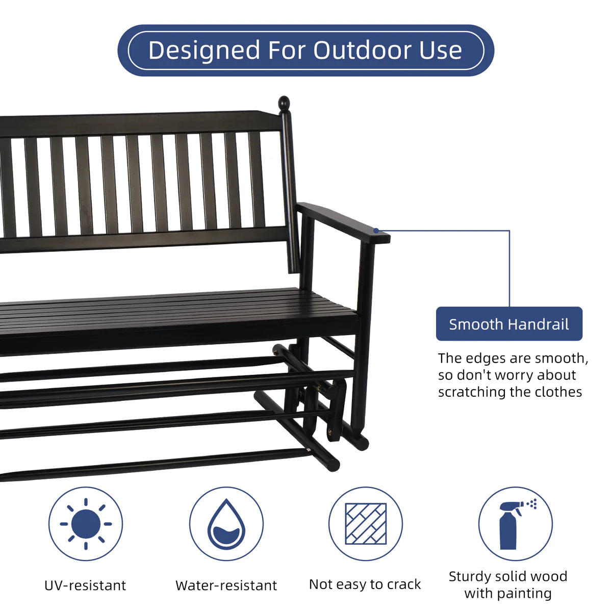 Outdoor Leisure Poplar wood Chair with Lower Layer of Storage Solid and Beautiful, Black