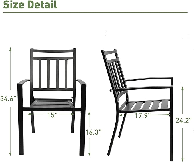 2 Sets of Metal Modern Chair with Armrests Simple Outdoor Lounge Chair, Black