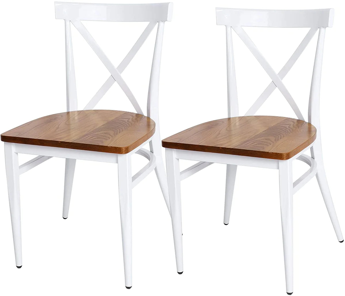 2 Set of Chairs Solid Wood Chair Heavy Duty Metal Frame, X Back ,White | karmasfar.us
