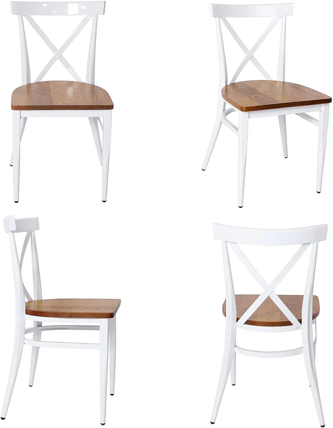 2 Set of Chairs Solid Wood Chair Heavy Duty Metal Frame, X Back ,White | karmasfar.us
