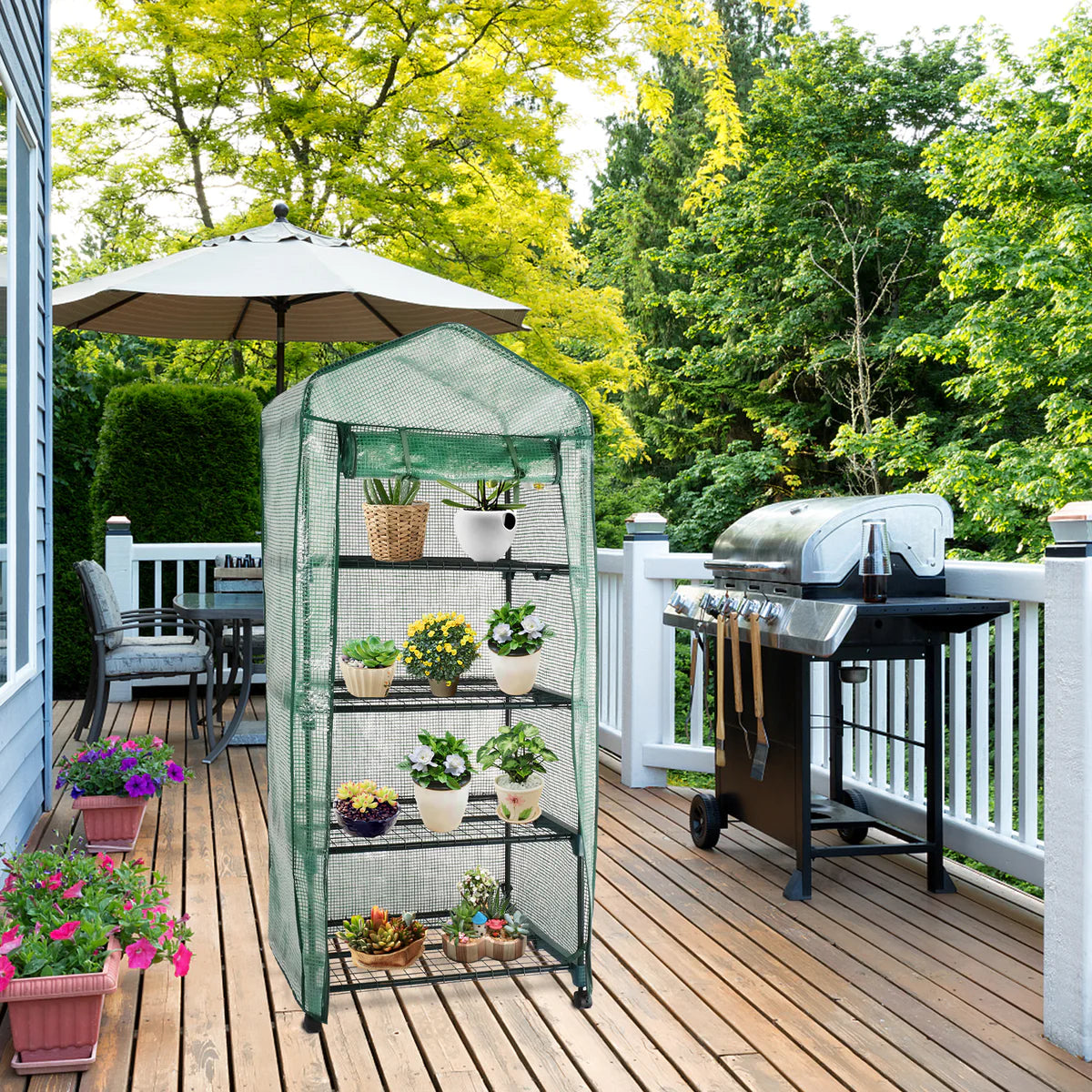 Small Greenhouse Metal Shelf with Cover Pot Available