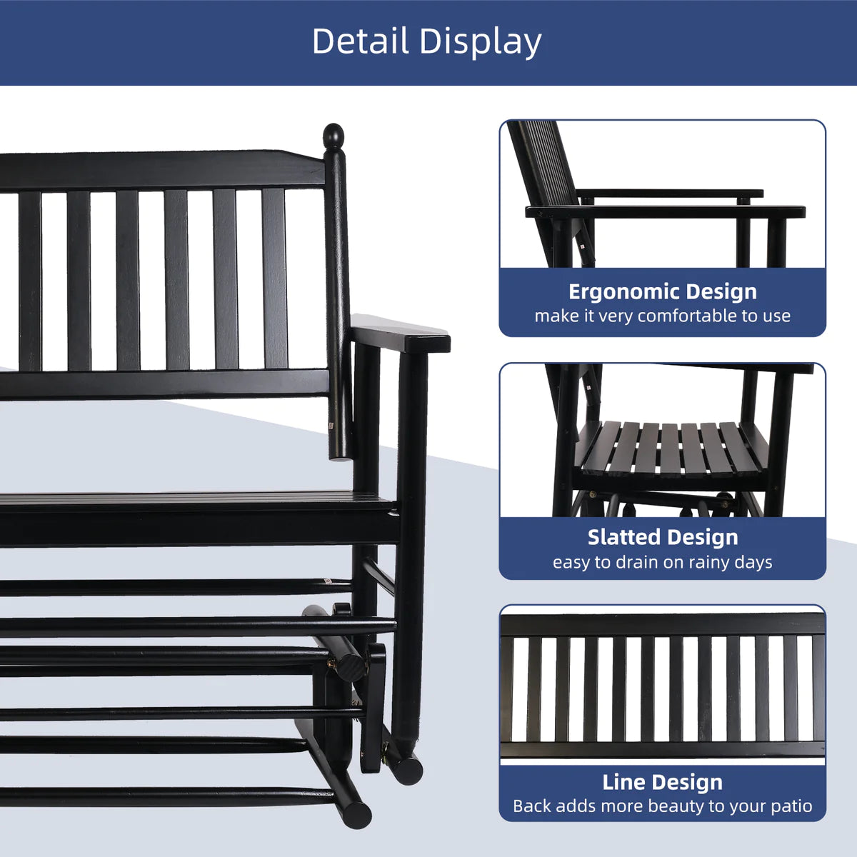 Outdoor Leisure Poplar wood Chair with Lower Layer of Storage Solid and Beautiful, Black