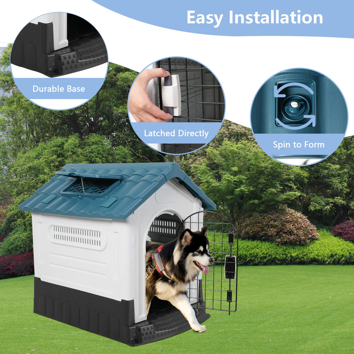 Outdoor Dog Houses Multiple Size Plastic Kennel with Mesh Iron Door and Air Vents