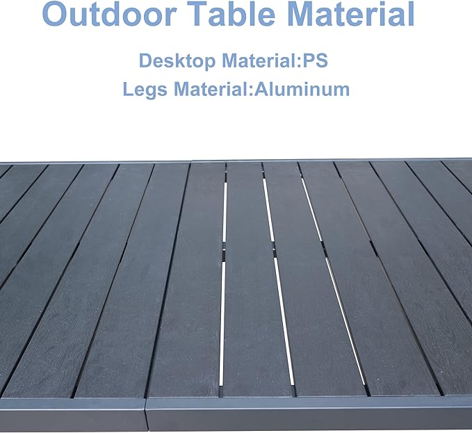 Outdoor Dining Table Metal Rectangular Table, Painted, Black